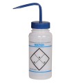SP Bel-Art Safety Labeled 2-Color Water Wide-Mouth Wash Bottles, 500mL (16oz), Polypropylene w/Blue Polypropylene Cap
