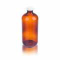 Wheaton® W216843 60mL Amber Boston Round Glass Sample Bottle with White PP Screw Cap with PTFE/Foam Liner (Case of 24)